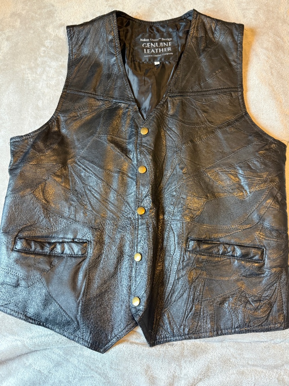 Navarre Leather Company Italian Stone Design Genuine Leather Patchwork Vest Men